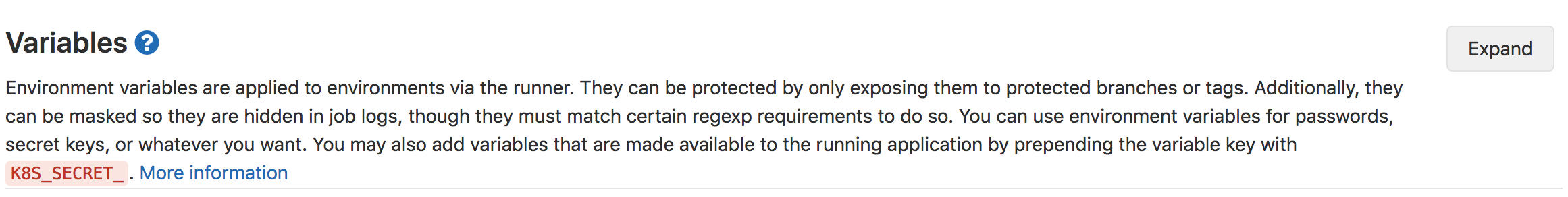 CI/CD Variables Click Expand